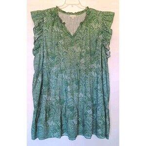 Wonderly Plus Size 4X Green Floral Tiered Short Dress with Ruffle Sleeve